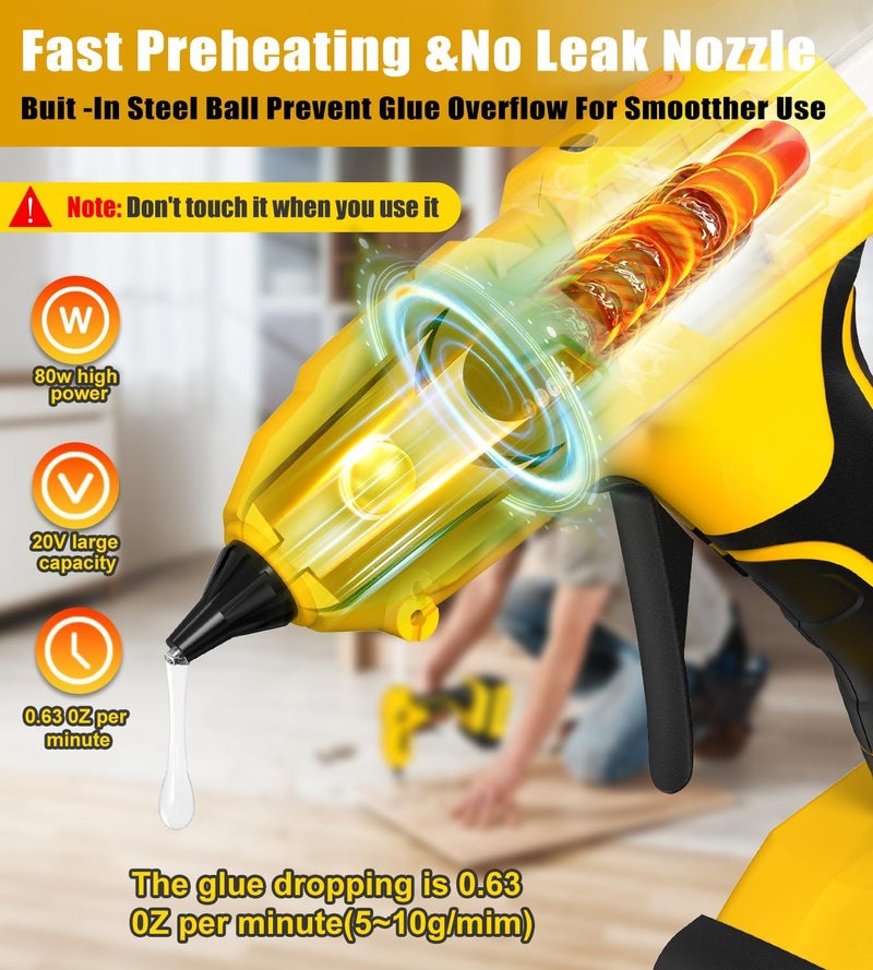 EASYTOO Hot Glue Gun Cordless – Craft Glue Guns, Compatible with DeWalt 20V Lithium-ion Battery（NO Battery, Tool Only) Full Size Hot Glue Gun Quick Heating with 10Pcs 0.43" Glue Sticks for Arts & Crafts & DIY - Image 3